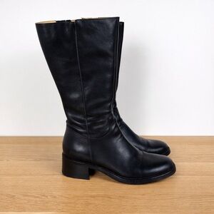 Report Black Leather Mid-Calf Block Heel Boots